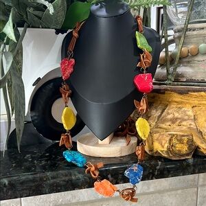 Multicolor Stone Necklace. Adjustable leather tie J98